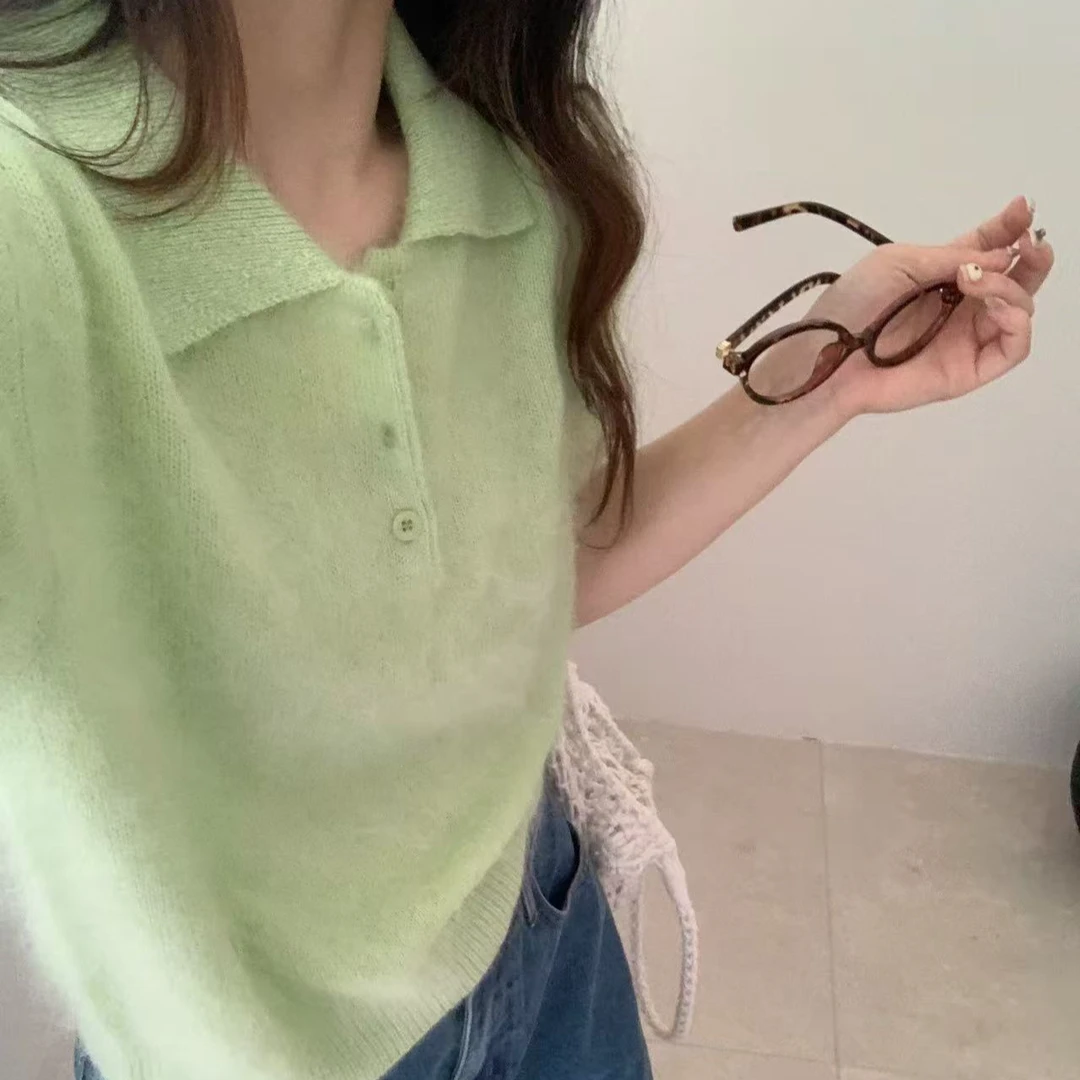 T2690【青苹果派 Green】圆领短袖拉毛polo上衣