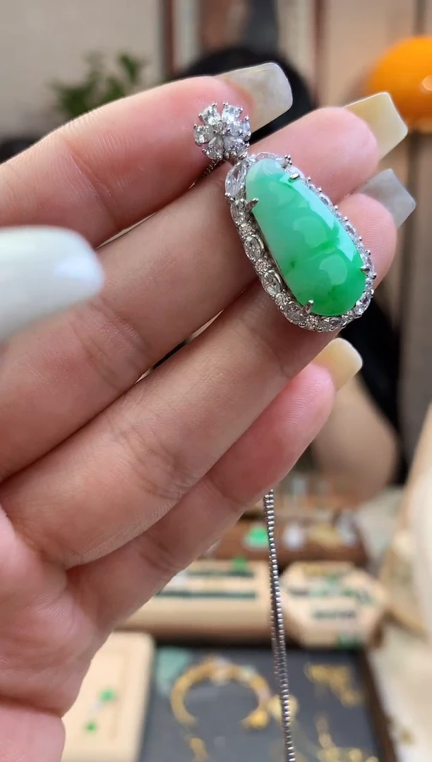 翡翠银S925镶嵌吊坠(不含链)【挽石珠宝】豆子