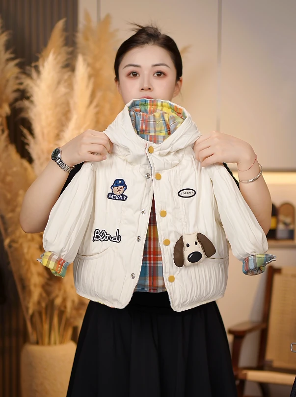 【双面穿】2025冬季新款男女童韩版时尚可爱格子加厚两面穿棉服外套