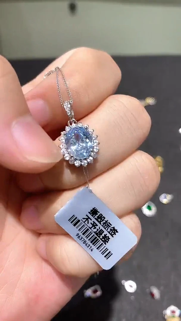 银S925镶嵌颈饰海蓝宝石吊坠