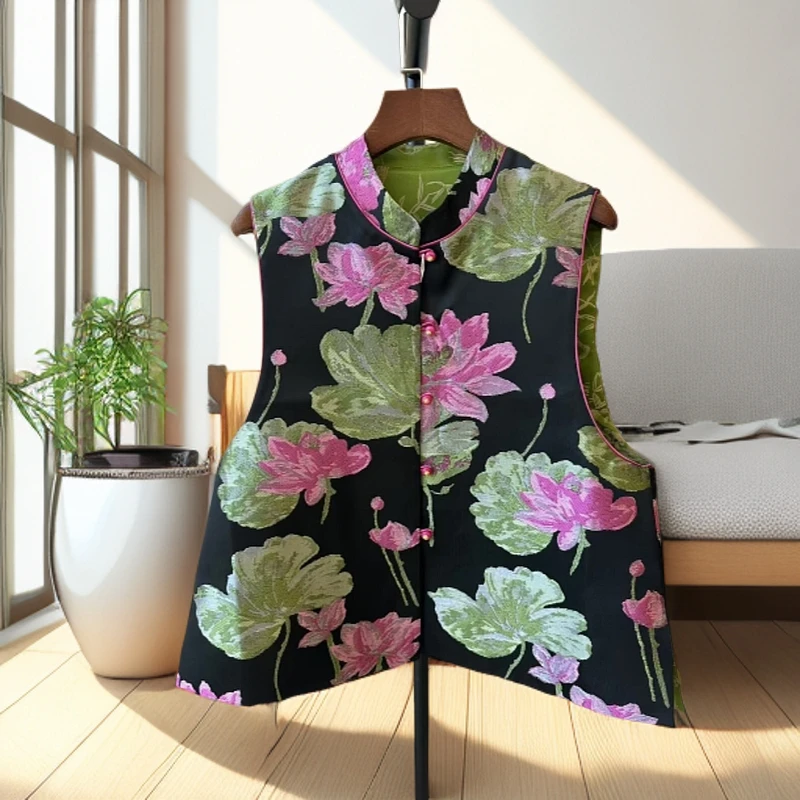 【素心】荷花十里荷包鼓鼓优雅时尚国风新中式盘扣双穿立领马甲