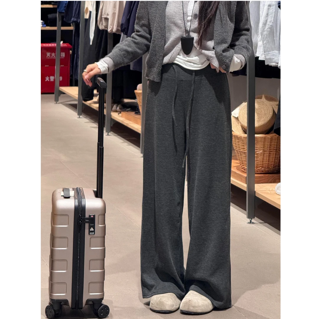 大码女装肥妹妹mm糯米阔腿加绒运动秋冬高腰宽松显瘦长裤子200斤