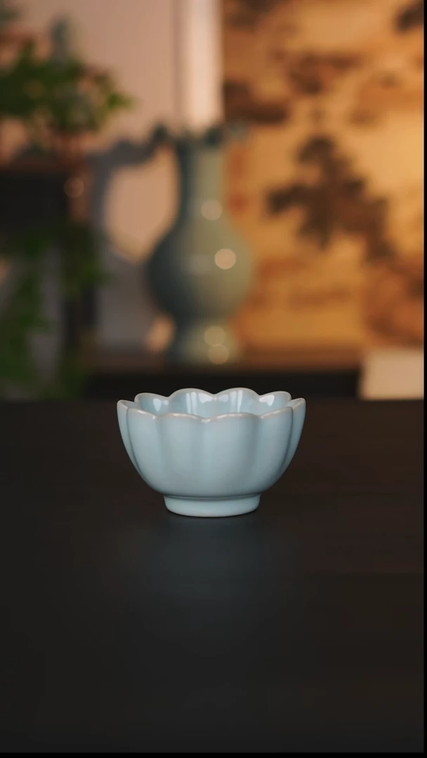 杯子瓷天熙汝瓷天青釉莲花温碗一级