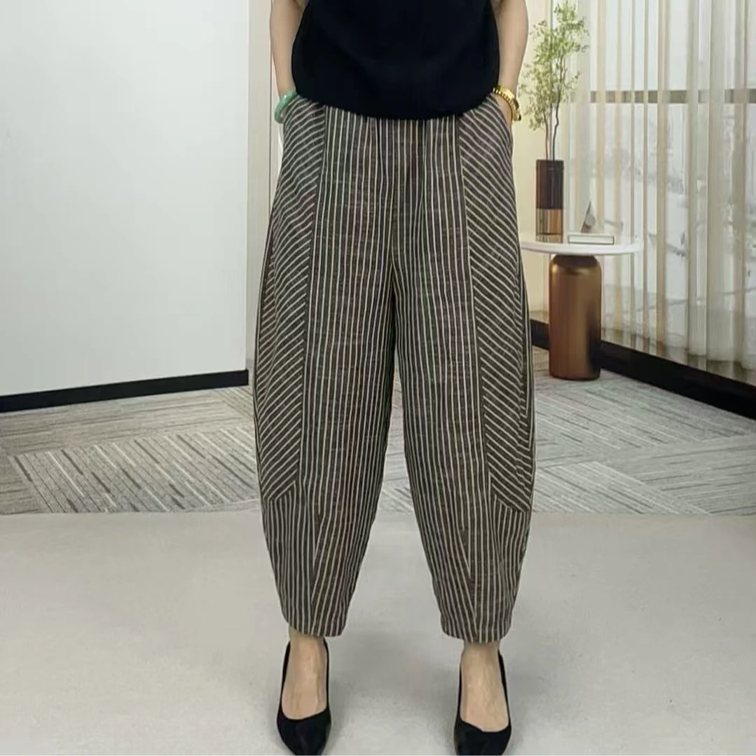2025新款条纹女高腰南瓜裤轻松显瘦哈伦百搭显瘦时尚休闲灯笼裤H