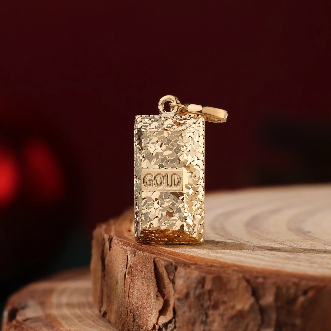 18K金碎碎冰暴富小金砖吊坠万能扣气质时尚百搭个性