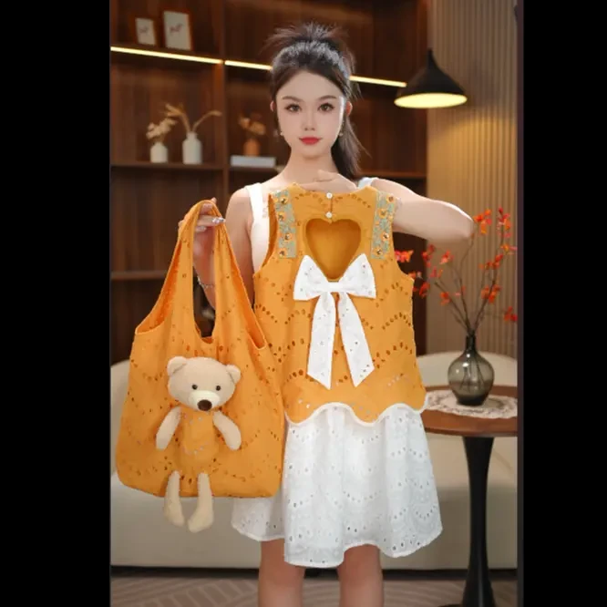 女童夏季学院风卡通动漫少女风纯色连衣裙女童学生童装中大童