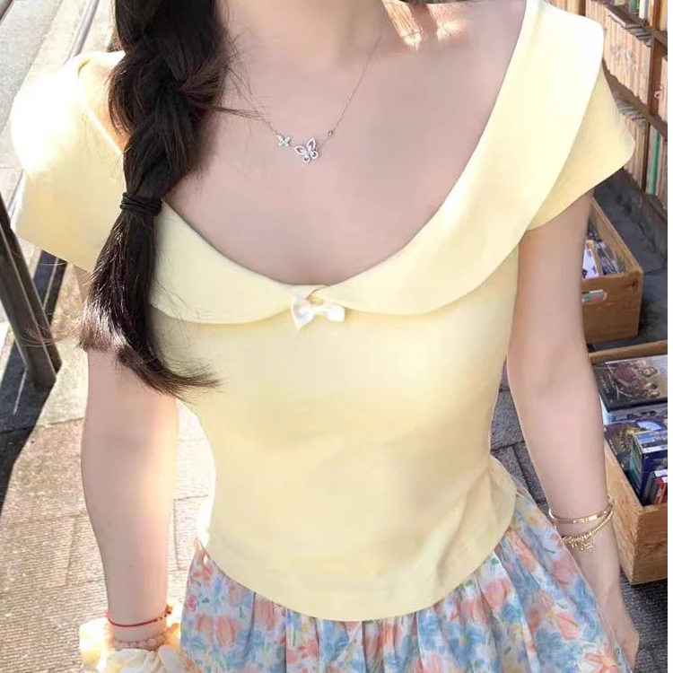 少女风法式INS风时尚小众短袖上衣女2025夏季新款修身显瘦辣妹T恤