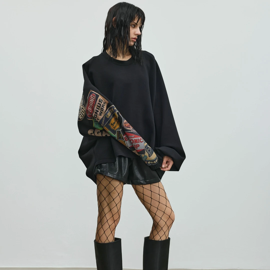 GGAHOLIDAY时尚休闲宽松潮流百搭长袖印花秋冬复古卫衣-154188