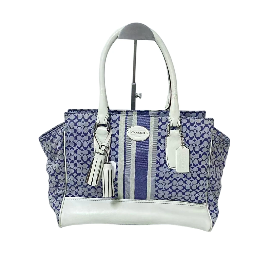 95新 COACH/蔻驰 经典老花帆布拼皮单肩手提包  MM-81298