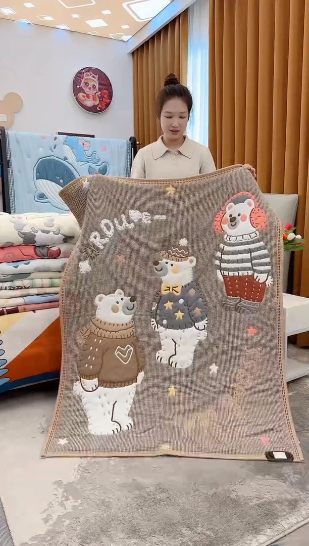 棉质花三只熊-120x150