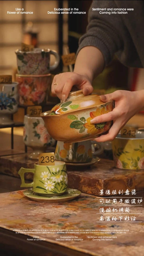 陶瓷景德镇高温手绘釉下彩绘设计师款式