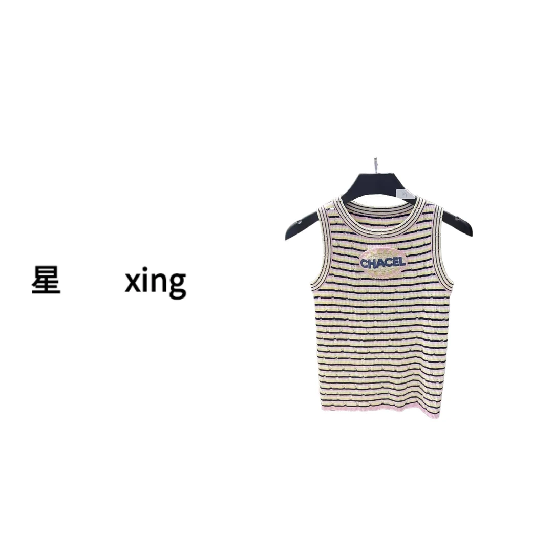 067夏装时尚新款套头无袖针织条纹背心54067