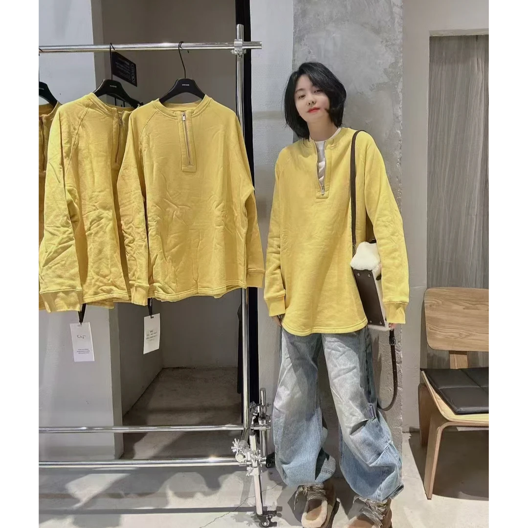 【摩姐姐欧韩】9585春季纯色半拉链毛圈卫衣女宽松时尚百搭上衣