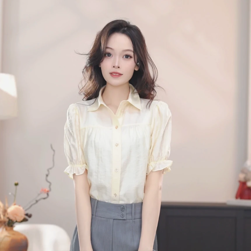 AMASS/阿玛施25春夏新款显瘦时尚衬衣简约气质短袖上衣530007