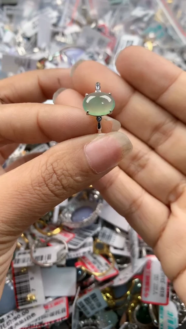 银S925镶嵌戒指翡翠12-12-12        7