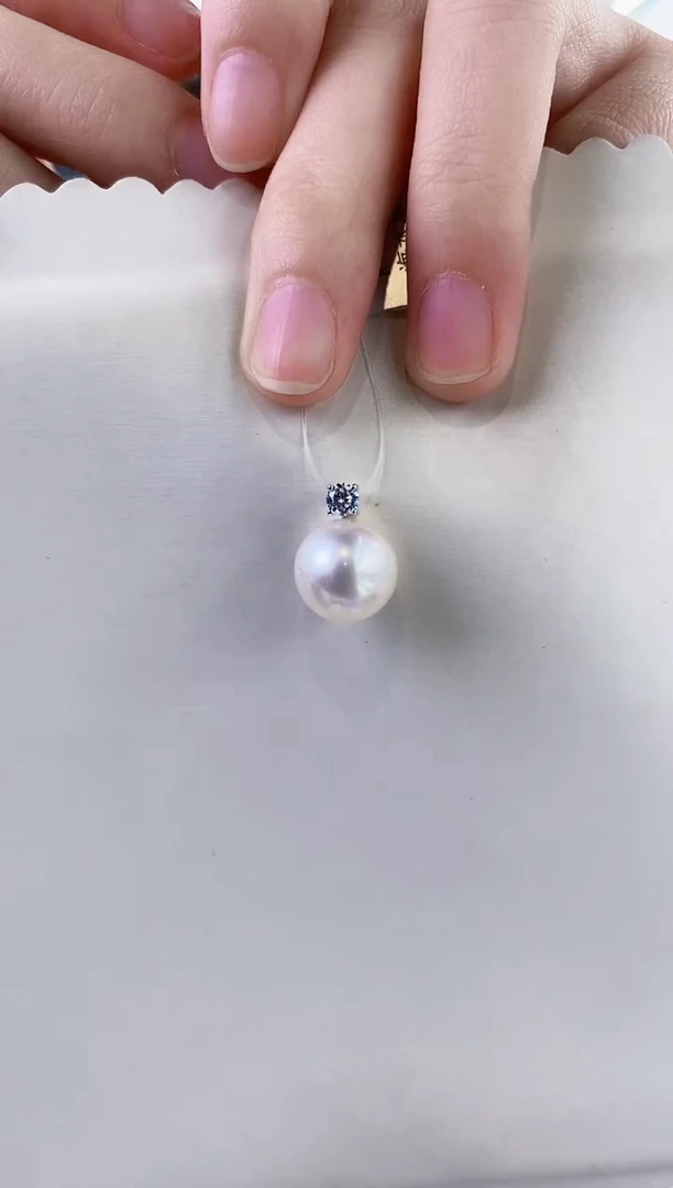 海水珍珠18K金镶嵌吊坠(不含链)12-13澳白珍珠吊坠