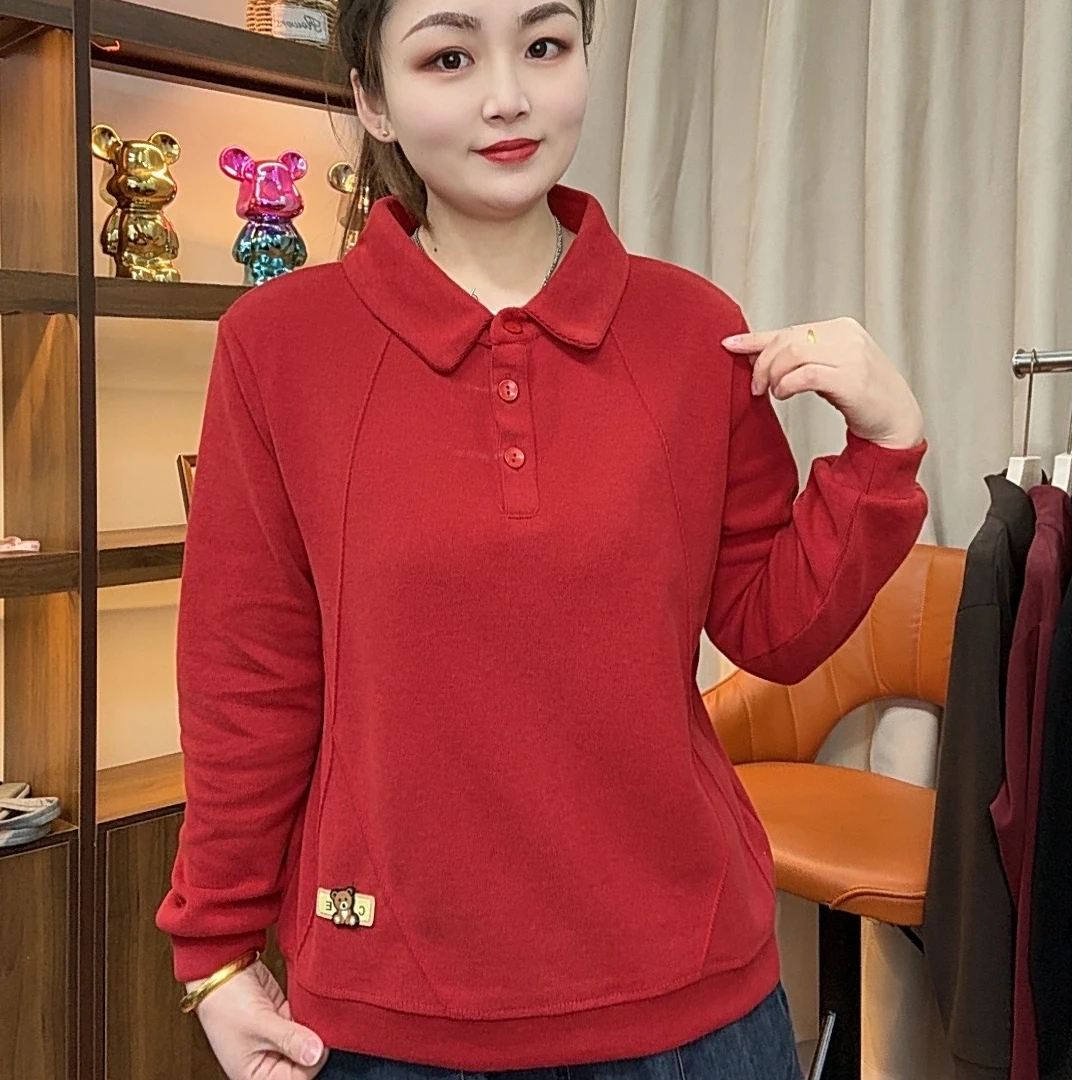 2025春季新款时尚大码宽松娃娃领显瘦长袖卫衣女上衣