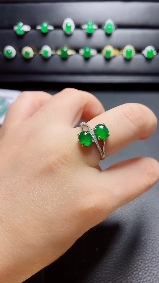 银S925镶嵌戒指翡翠 天然翡翠A货s925银镶