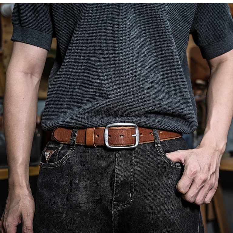 嘻哈风光面休闲头层牛皮皮带经典男士复古腰带潮流百搭加厚带身款