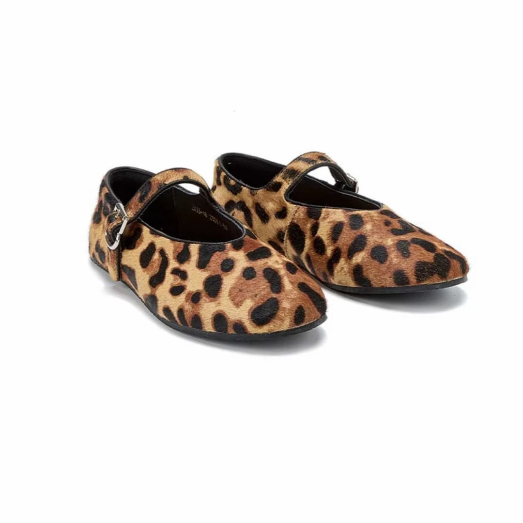 马毛豹纹平底小众玛丽珍 穿裙子专用鞋子2433-18