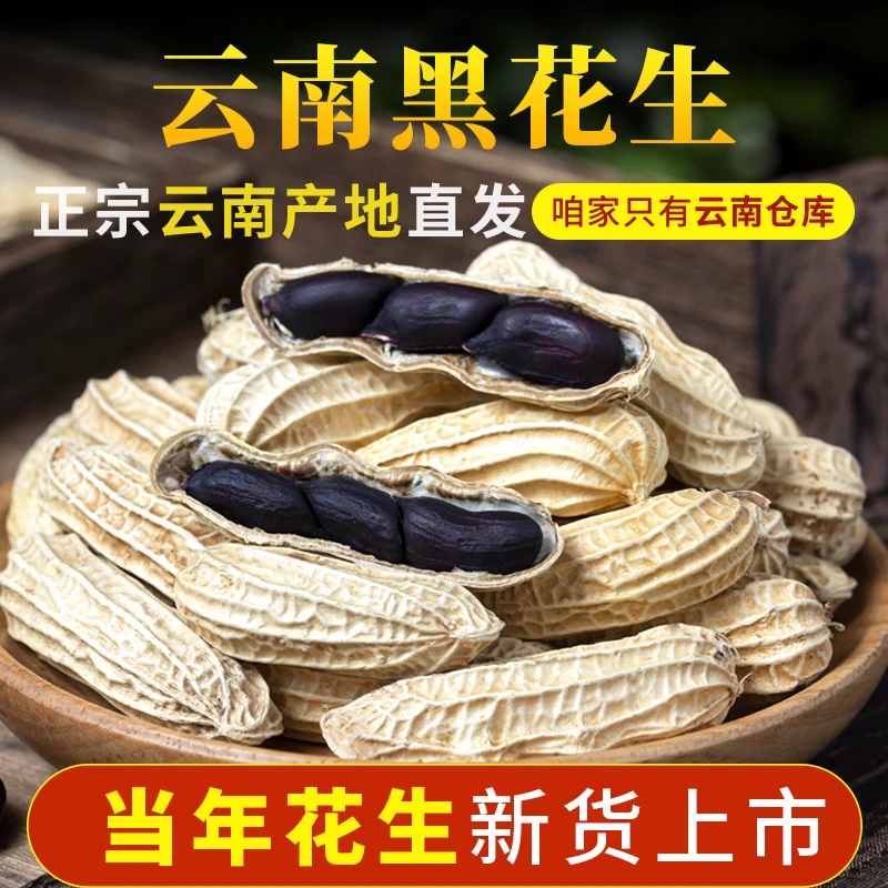 云南傣家特产富硒带壳黑花生新鲜晒干紫衣花生特色甜味坚果零食