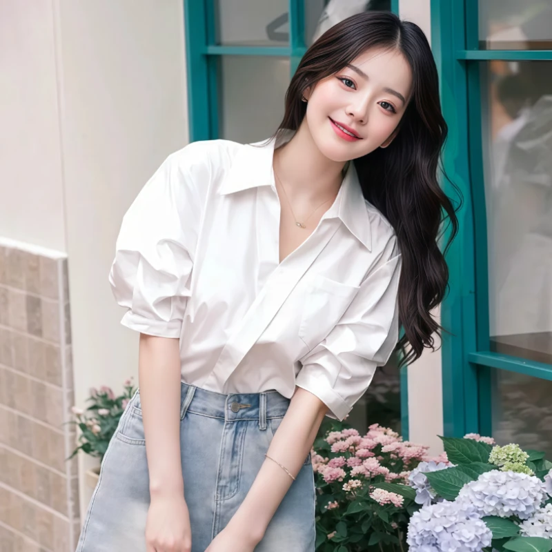 气质白色V领交叉衬衫女25夏季新品衬衣通勤休闲新款别致衣服女款