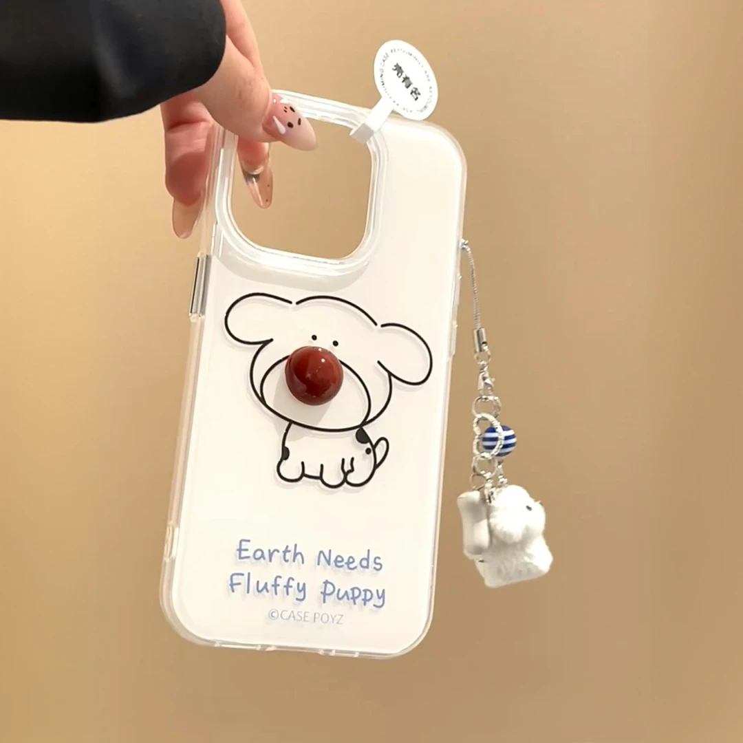 红鼻子线条小狗适用iphone16/15手机壳苹果小米viv华为oppo套