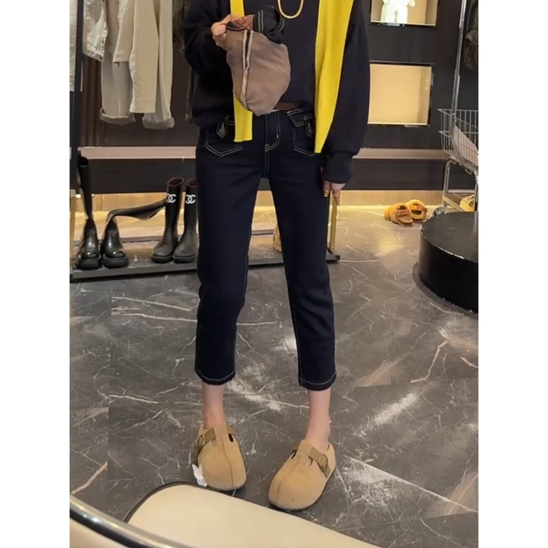 2025年早季新款爆款高腰直筒牛仔裤女洋气减龄时尚显瘦九分烟管裤