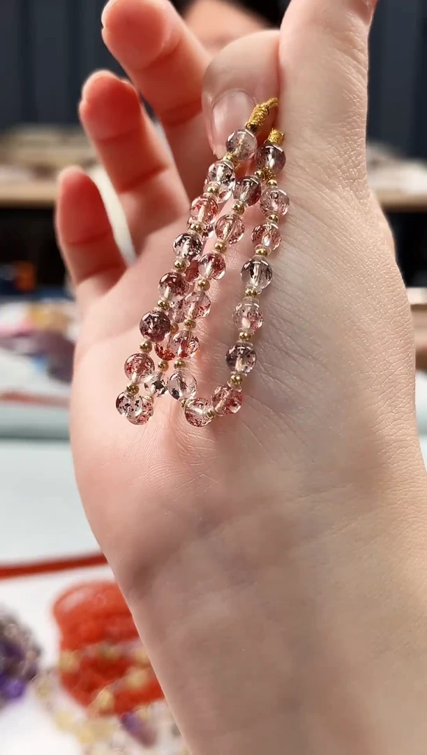 未镶嵌手串水晶金草莓超七手机链4mm【多样性发一】