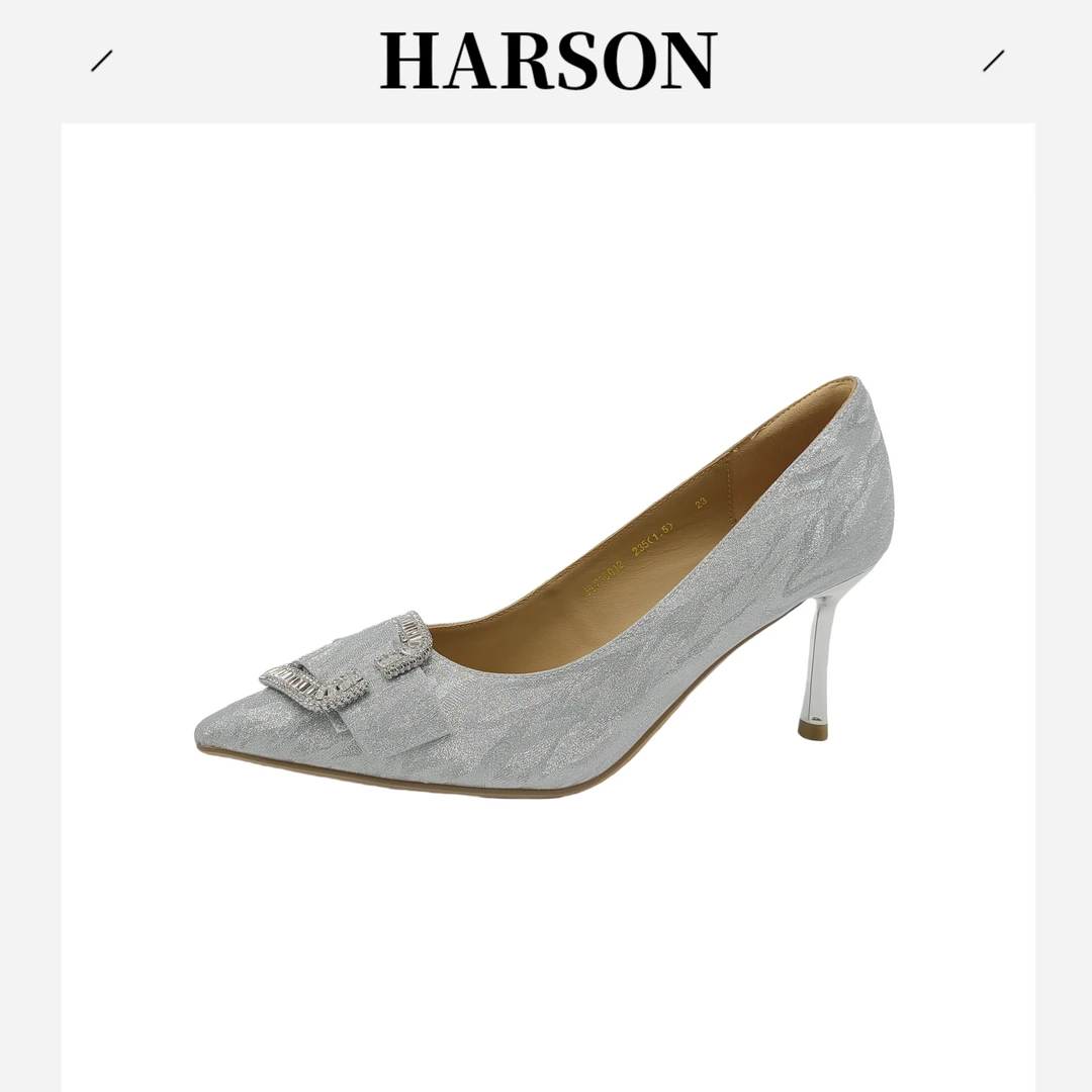 Harson/哈森百搭婚鞋春季满钻气质细跟通勤宴会胶粘单鞋236012