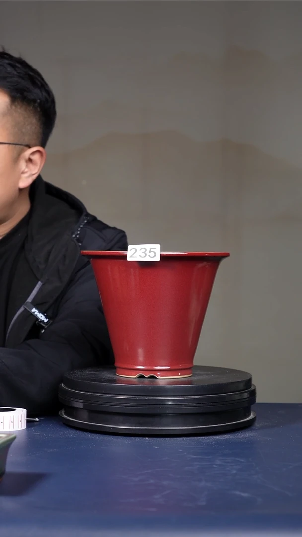 其他瓷全品235号钧红斗盆  口径19高15.8