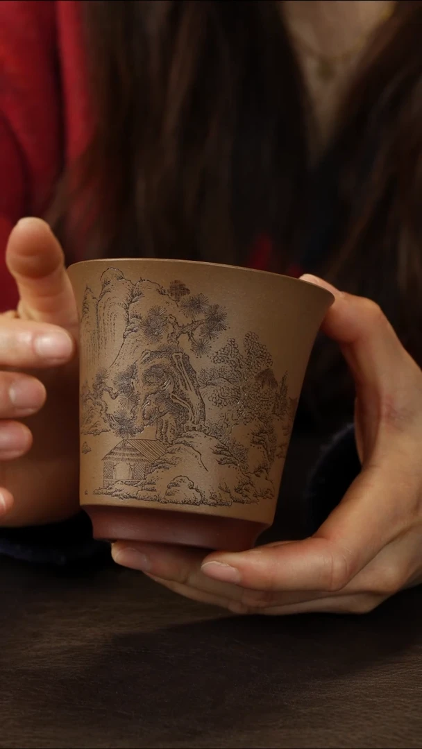 茶杯紫砂溪山清远图 紫泥主人杯 200cc
