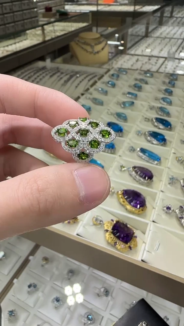 银S925镶嵌透辉石戒指3*6mm戒指设计款