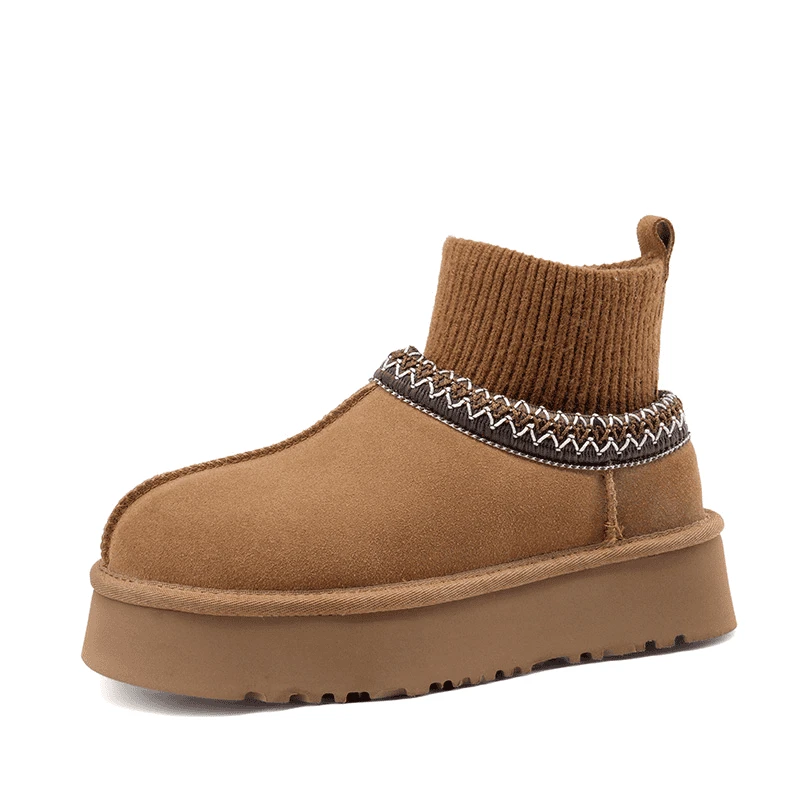 【袜口民族风】新款皮毛一体女士百搭低帮潮流雪地靴