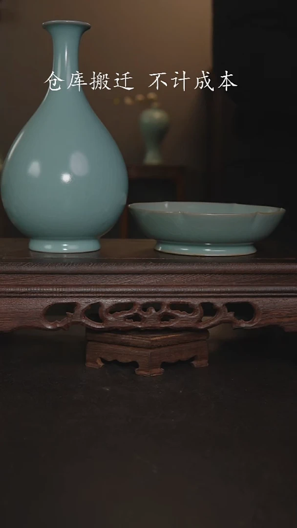 摆件瓷仿古手工玉壶春+葵口