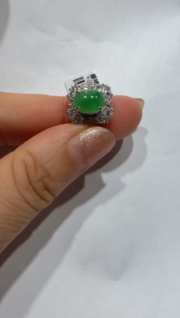 银S925镶嵌戒指翡翠缅甸A货翡翠戒指