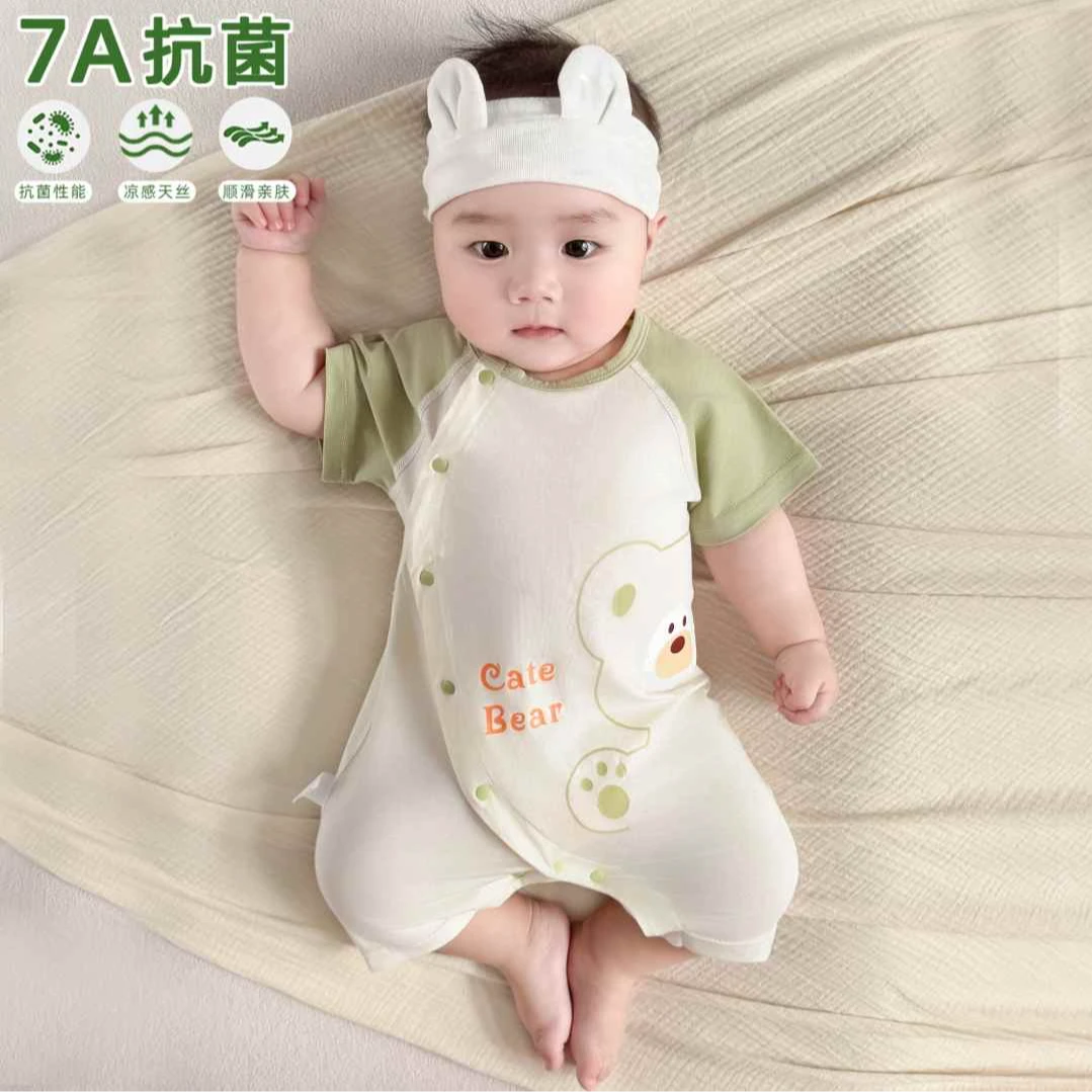 夏季婴儿连体衣莱赛尔包屁衣服宝宝外出爬服夏装衣服薄款短袖哈衣