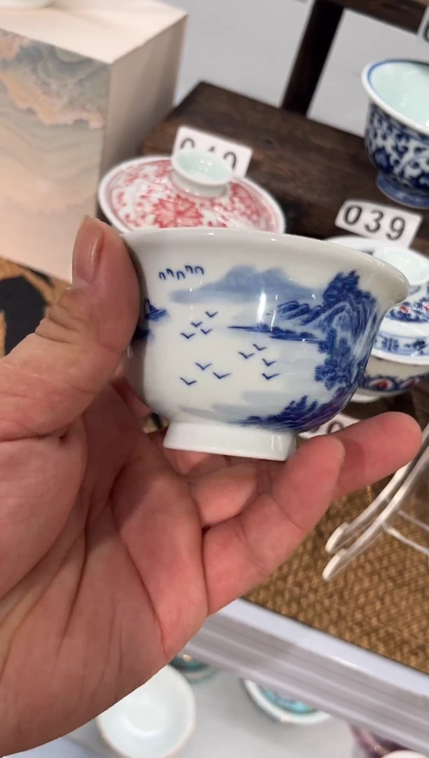 四**刻手工手绘压手杯山水
