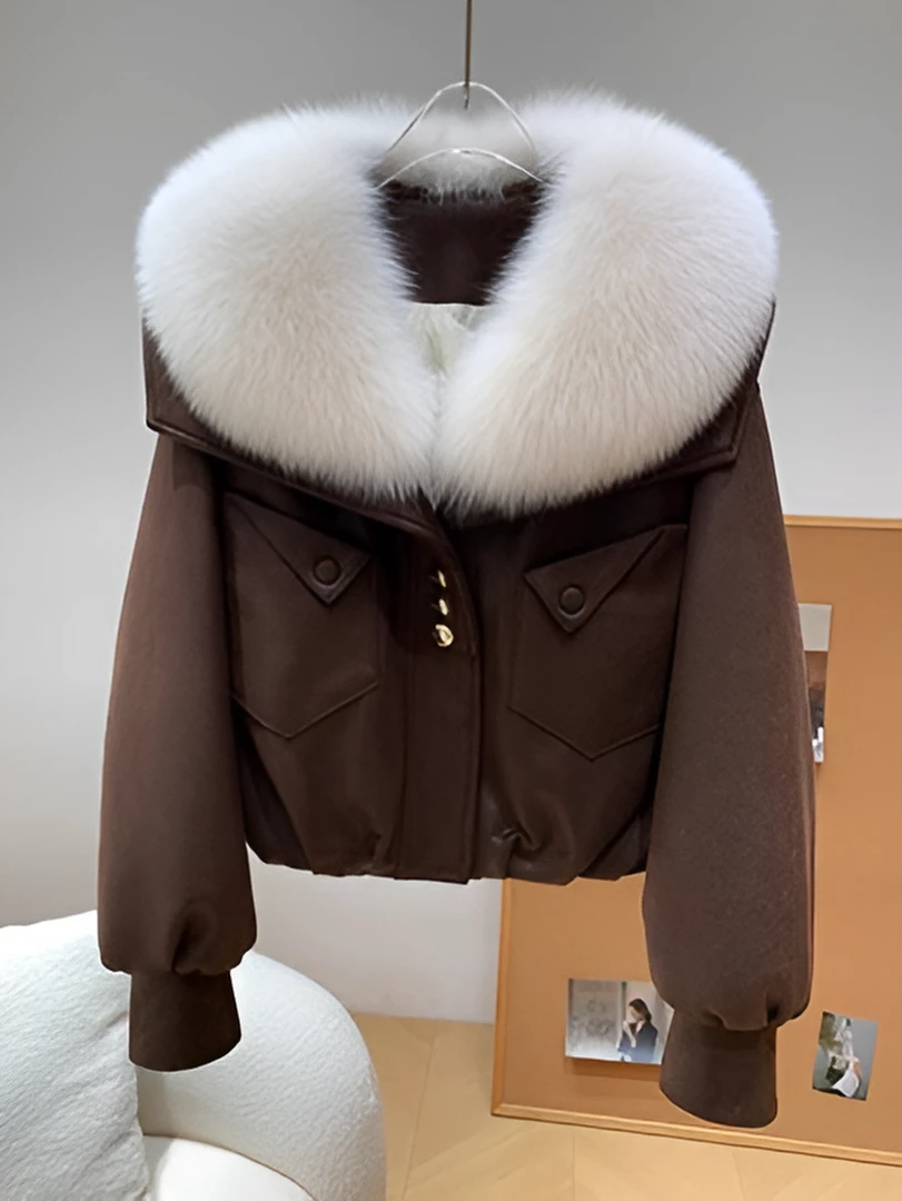 2025秋冬季新款时尚显瘦短款上衣爆款洋气减龄显年轻款毛领外套女