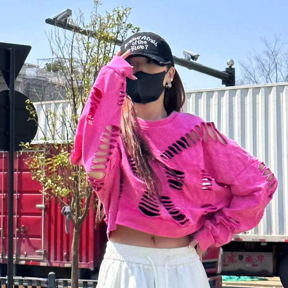 2025纯棉小众设计破洞感防晒长袖上衣暗黑性感镂空罩衫夏季女