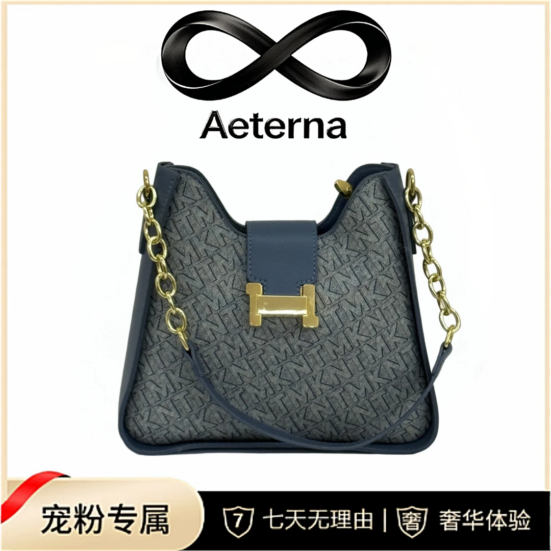 见外包装磁扣双根纯色复古单肩包蓝色夏季欧若新中式包包78