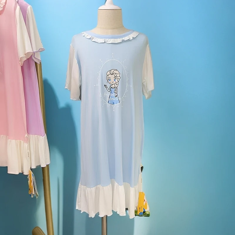 女童睡裙莱赛尔小童睡衣夏季艾莎公主风宝宝家居服家居裙薄款短袖