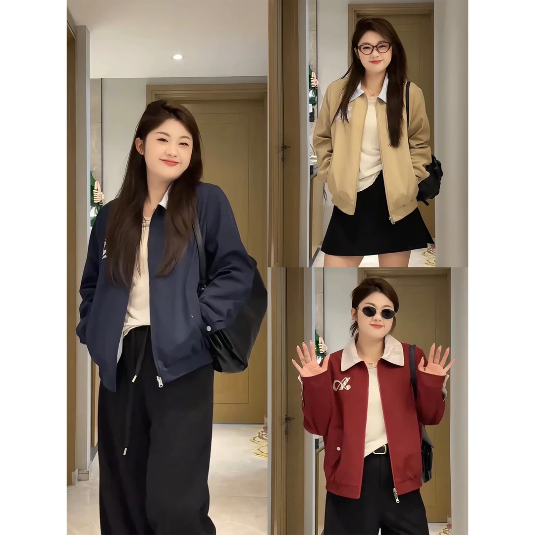 裂渡宣宣【环游飞行】微胖大码女秋时尚百搭双面休闲短外套ZY507V71