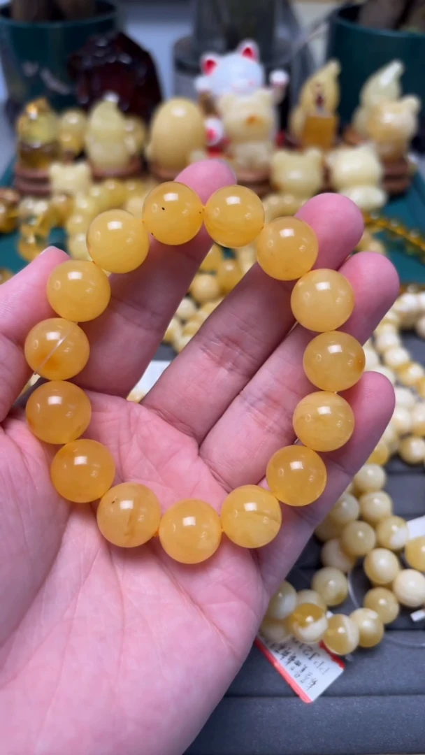 手串琥珀未镶嵌p17焦皮红微瑕手串 25.17克 14+mm