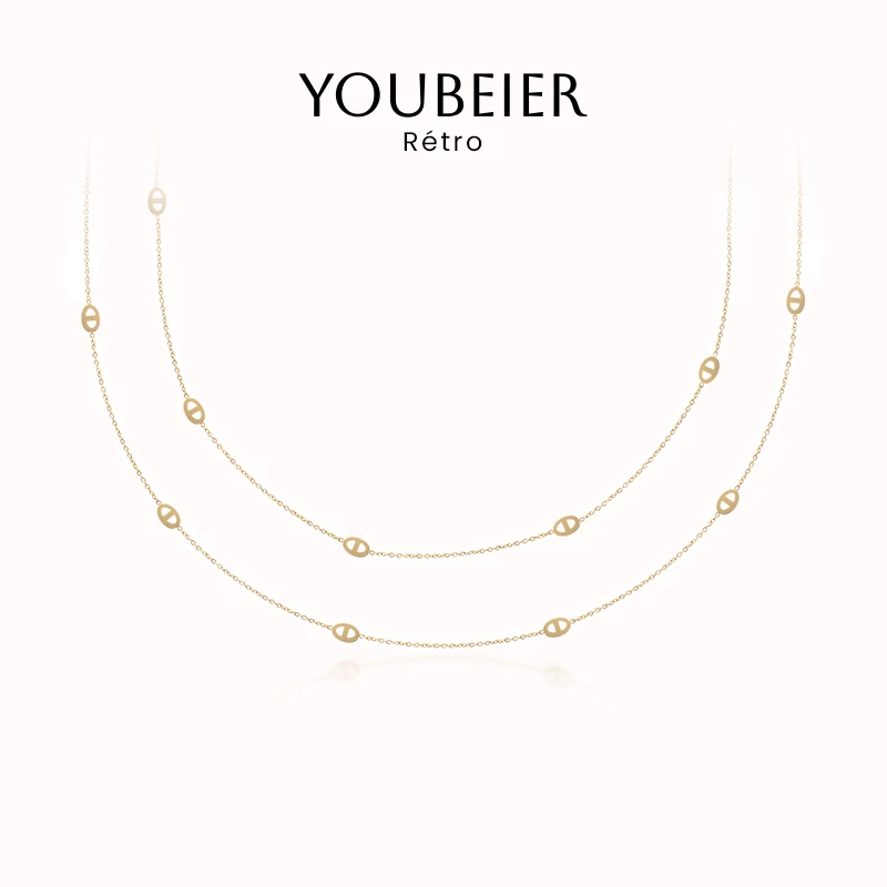 YOUBEIER 猪鼻子长款项链小众不易掉色高级感双层叠戴锁骨链颈链