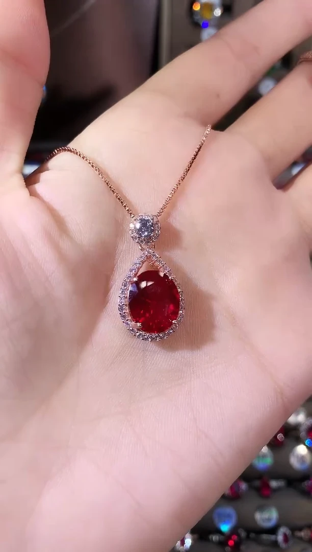 无坠链均925银鸽血红色吊坠