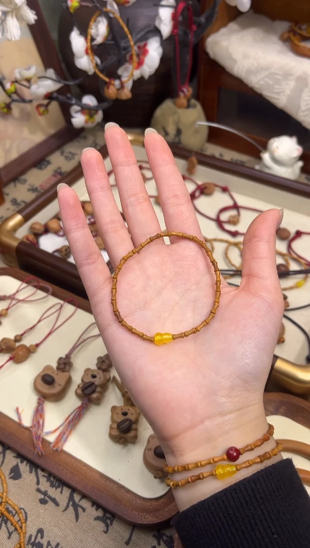 手串桃核【桃缘行】竹节「黄色葫芦」桃木桃核辟、挡、驱、护 备注手围