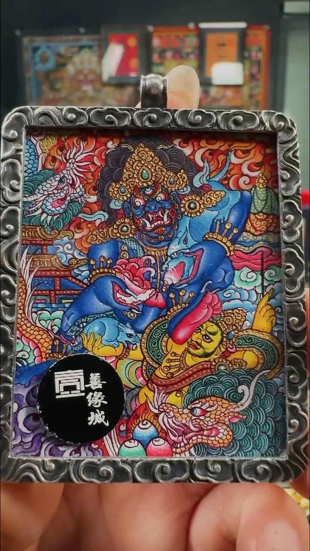 吊坠壹善缘城手绘唐卡黑C