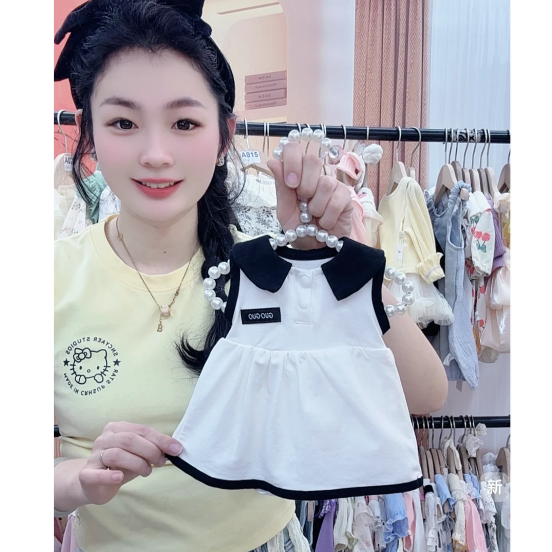 新款夏季学院风甜酷包屁裙白色洋气时尚拼接女童