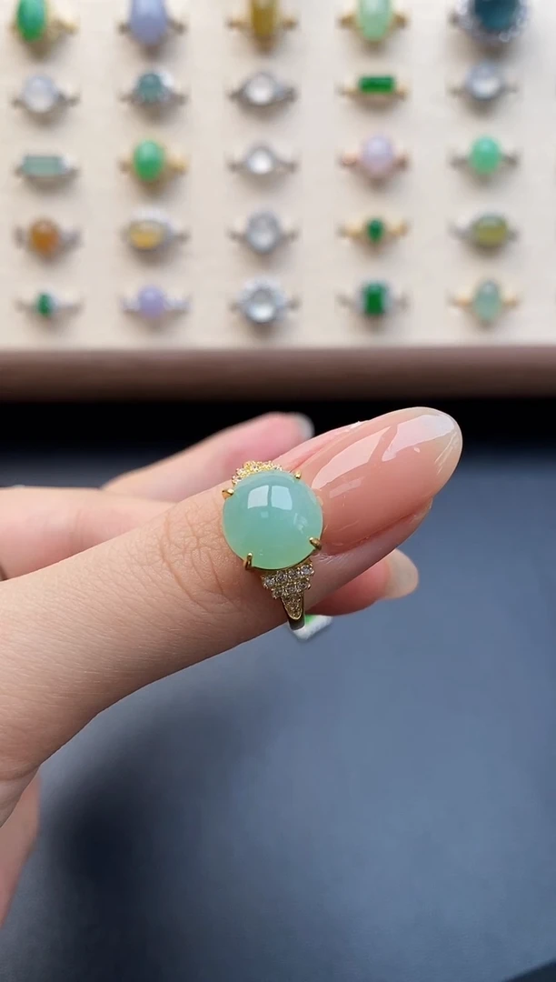 银S925镶嵌戒指翡翠一物一证一礼盒